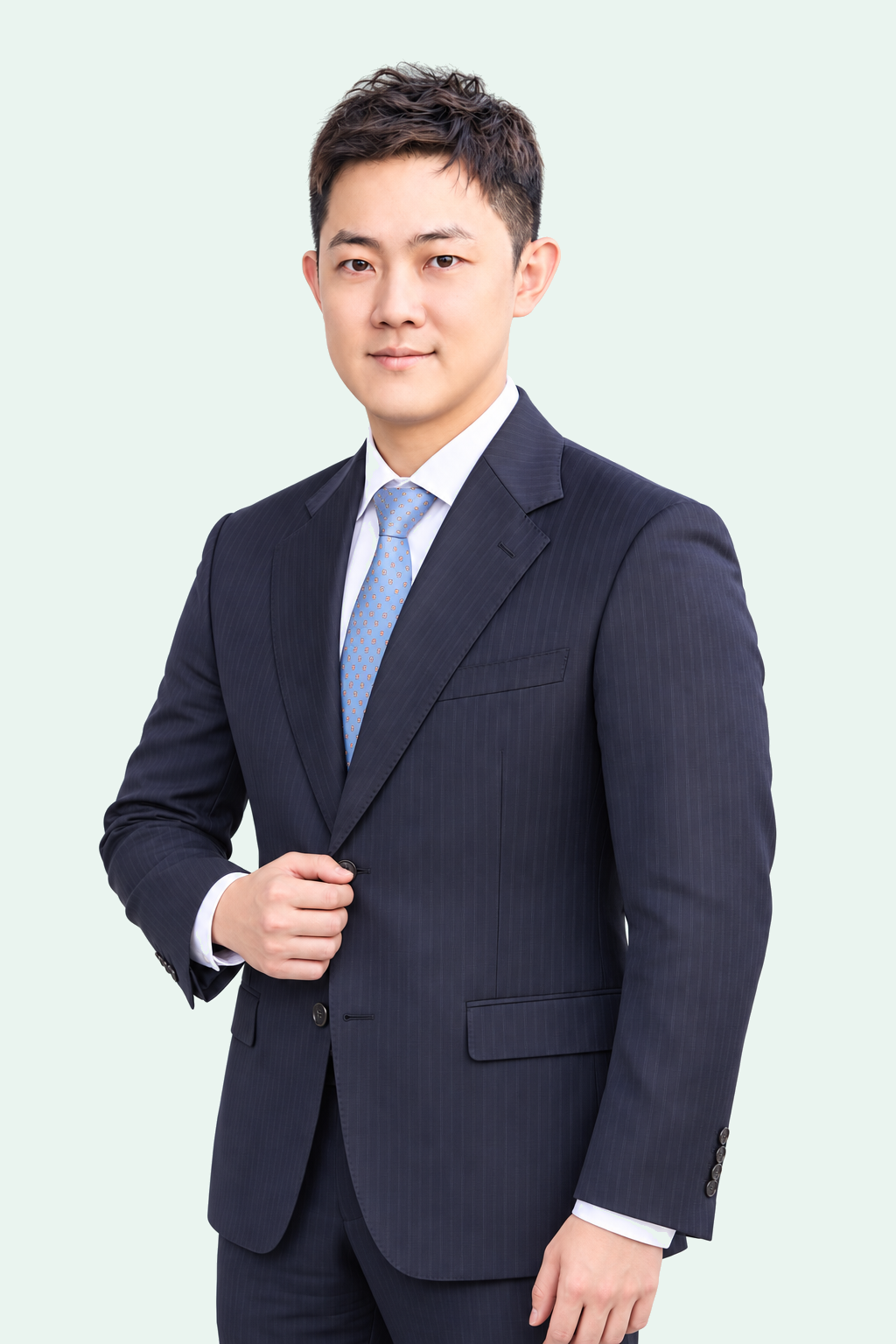 재킷 단추에 손을 얹은 황윤창 변호사의 스튜디오 프로필